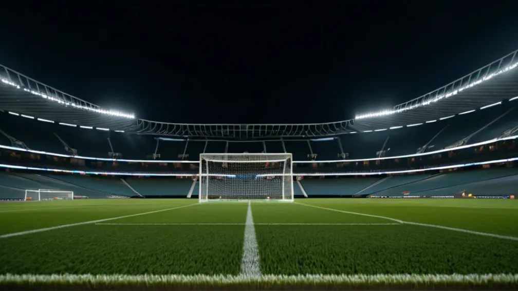 Фотореалистичное изображение футбольного стадиона ночью