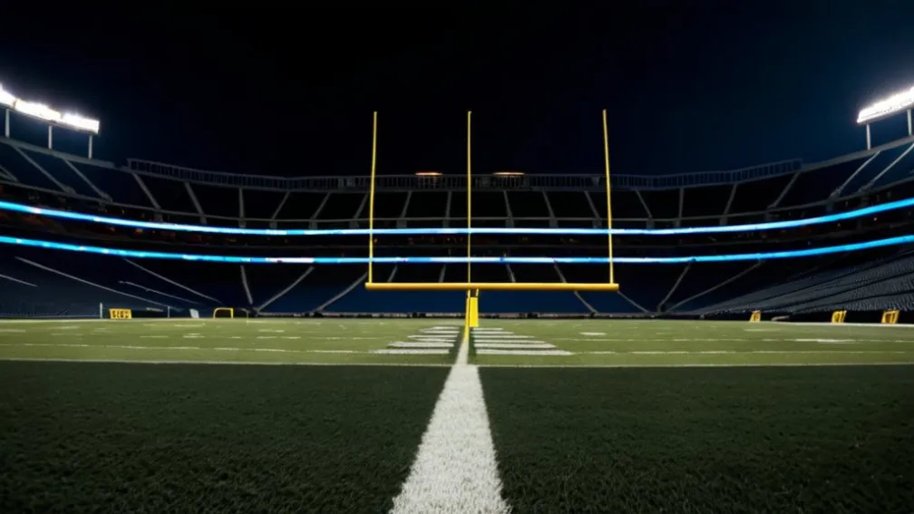 Фотореалистичное изображение ночного стадиона по американскому футболу