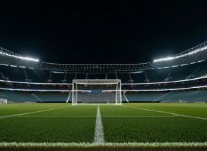 Фотореалистичное изображение футбольного стадиона ночью