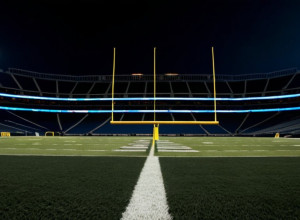 Фотореалистичное изображение ночного стадиона по американскому футболу